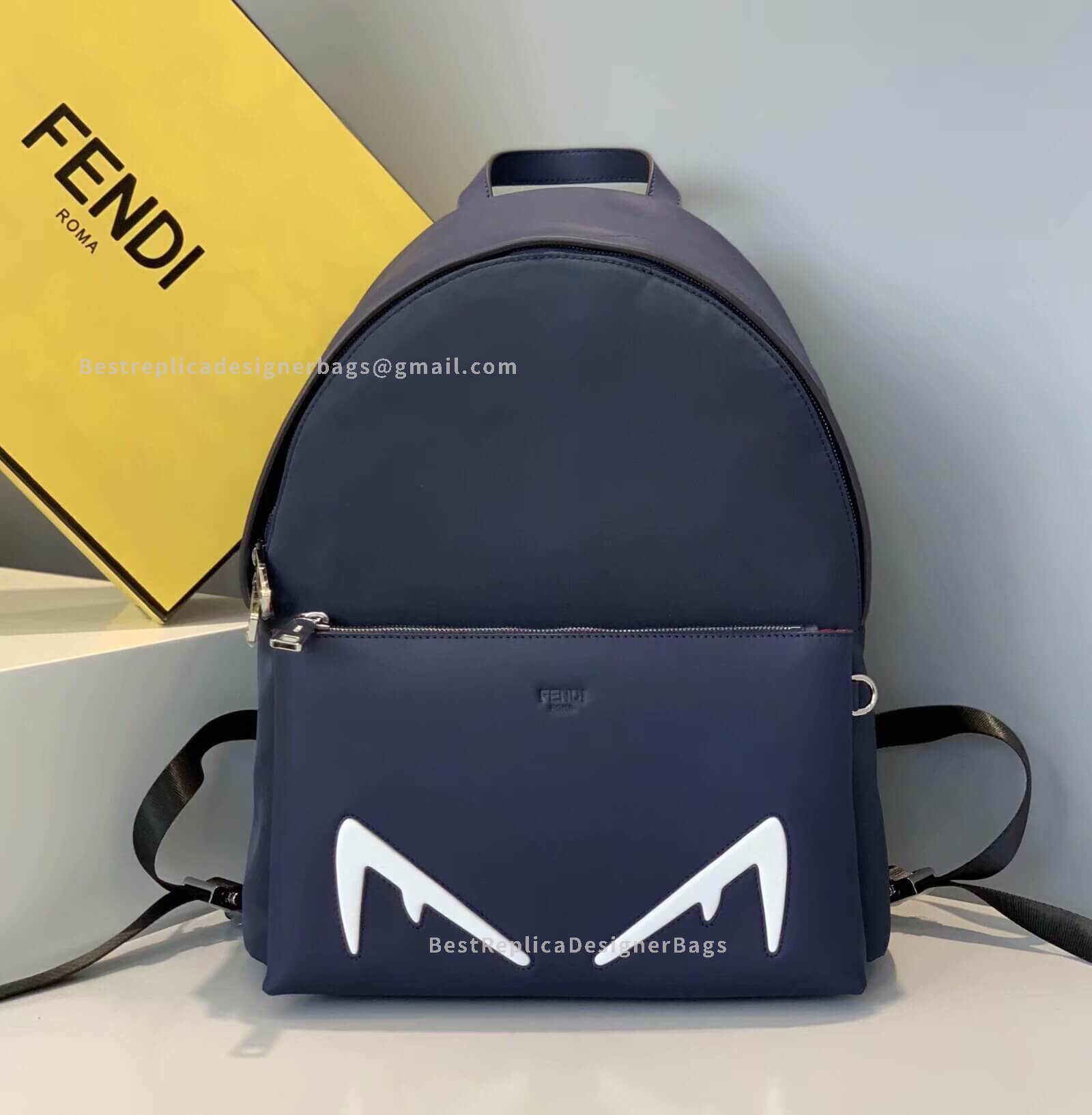 Fendi Blue Nylon And Leather Backpack 2377